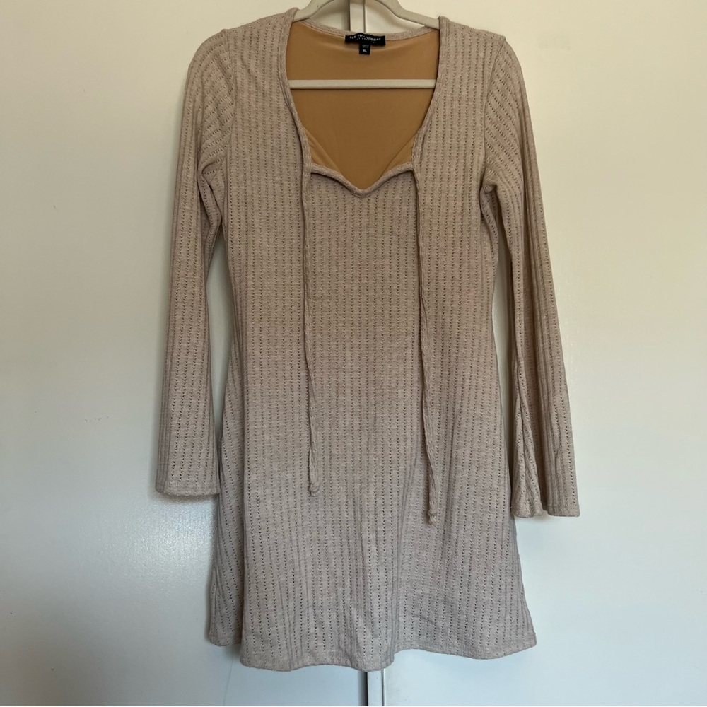 See You Monday Beige Long Flare Sleeve Dress